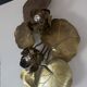 Large lily pad ceiling light in gilded brass Hollywood Regency — 7 lights — 1970