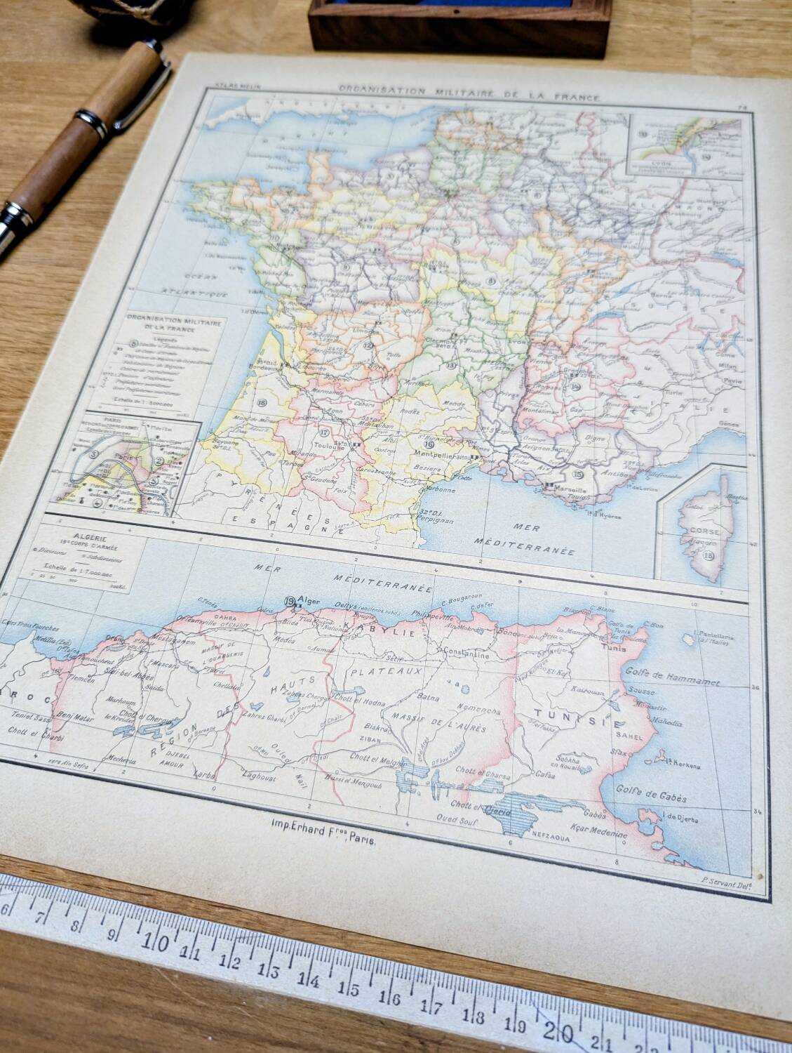 Military map of France, original printed in 1896.