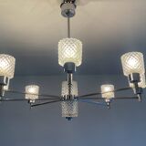 Vintage Italian chandelier from the 60s in chromed metal and glass