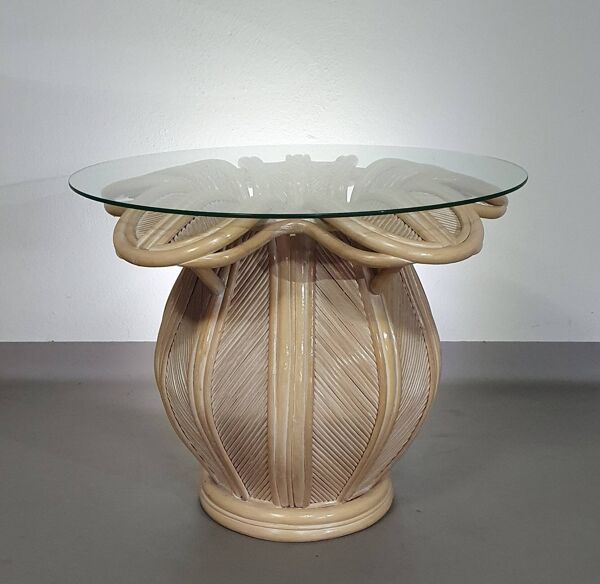 Table d'appoint en roseau fendu / roseau crayon / rotin / bambou en forme de cloche.