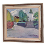 Original Swedish oil on canvas – “Church” by Stig Gilborne – vintage & framed – 67 × 52 cm (26.4" × 20.5")