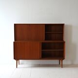 Danish vintage sideboard with drop-down door and sliding panels