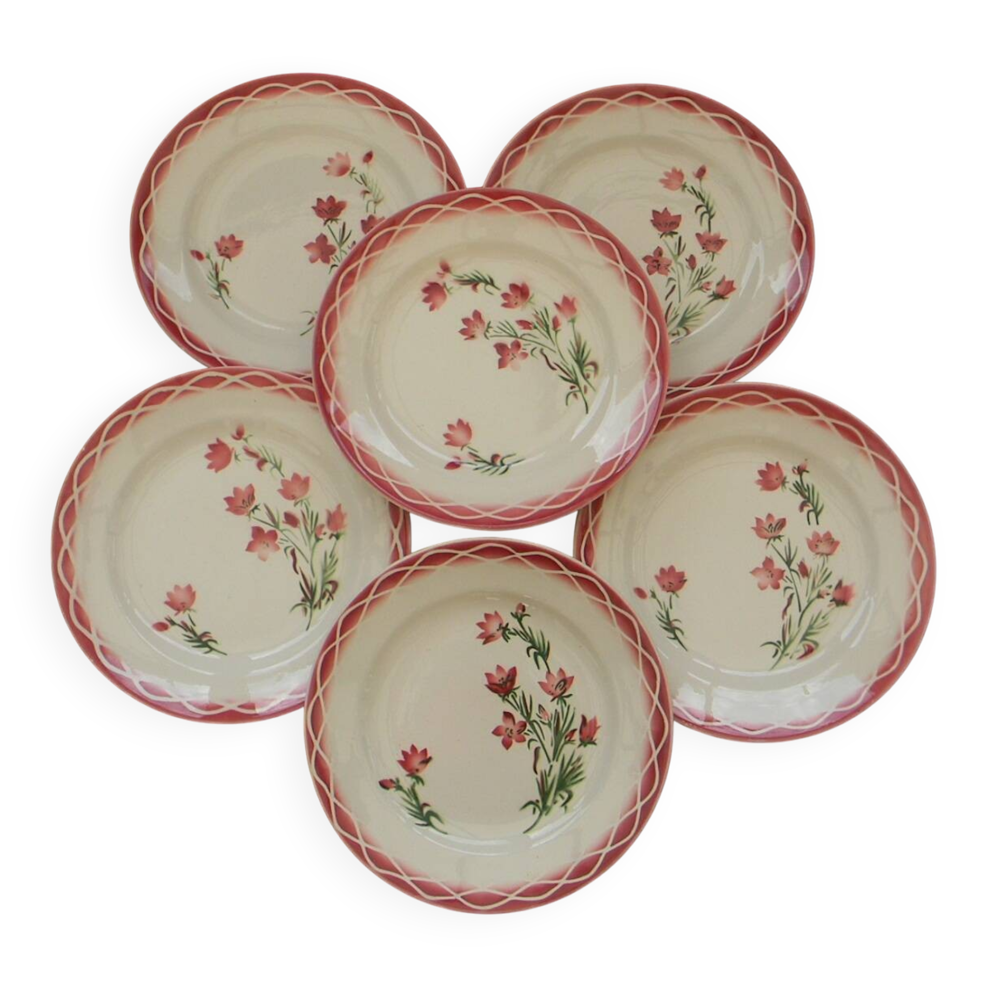 Set of 6 digoin sarreguemines earthenware dinner plates. aude model.