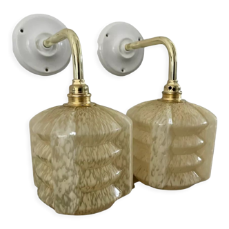 Pair of glass wall sconces by Clichy tulips Art Deco