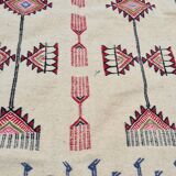 Tapis kilim beige à motifs multicolores fait main en pure laine