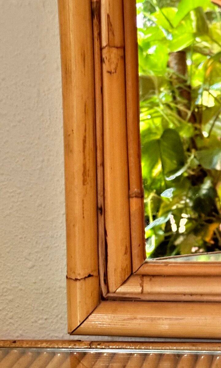 Vintage Spanish mirror in natural bamboo, 1950.