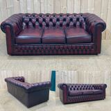 Chesterfield sofa in red leather 3 places from the 70s