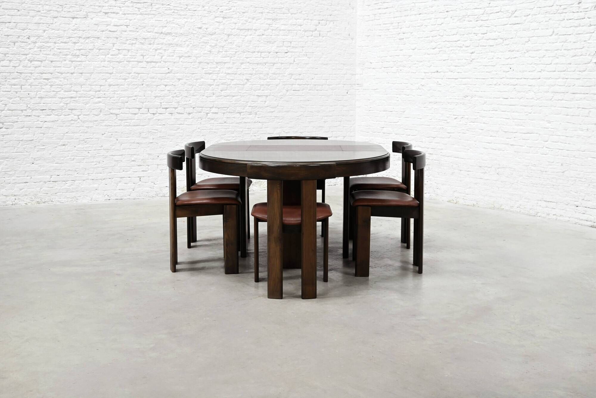Dining Set by Luigi Vaghi for Former with Six Leather Chairs, Italy 1960's