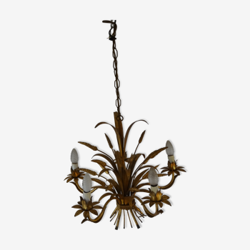Golden metal chandelier ears of wheat and foliage