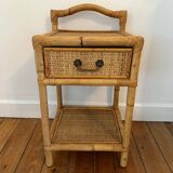 Antique rattan bedside table with vintage drawer