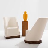 Louis Sognot pair of modernist armchairs in walnut and alpaca, 1927