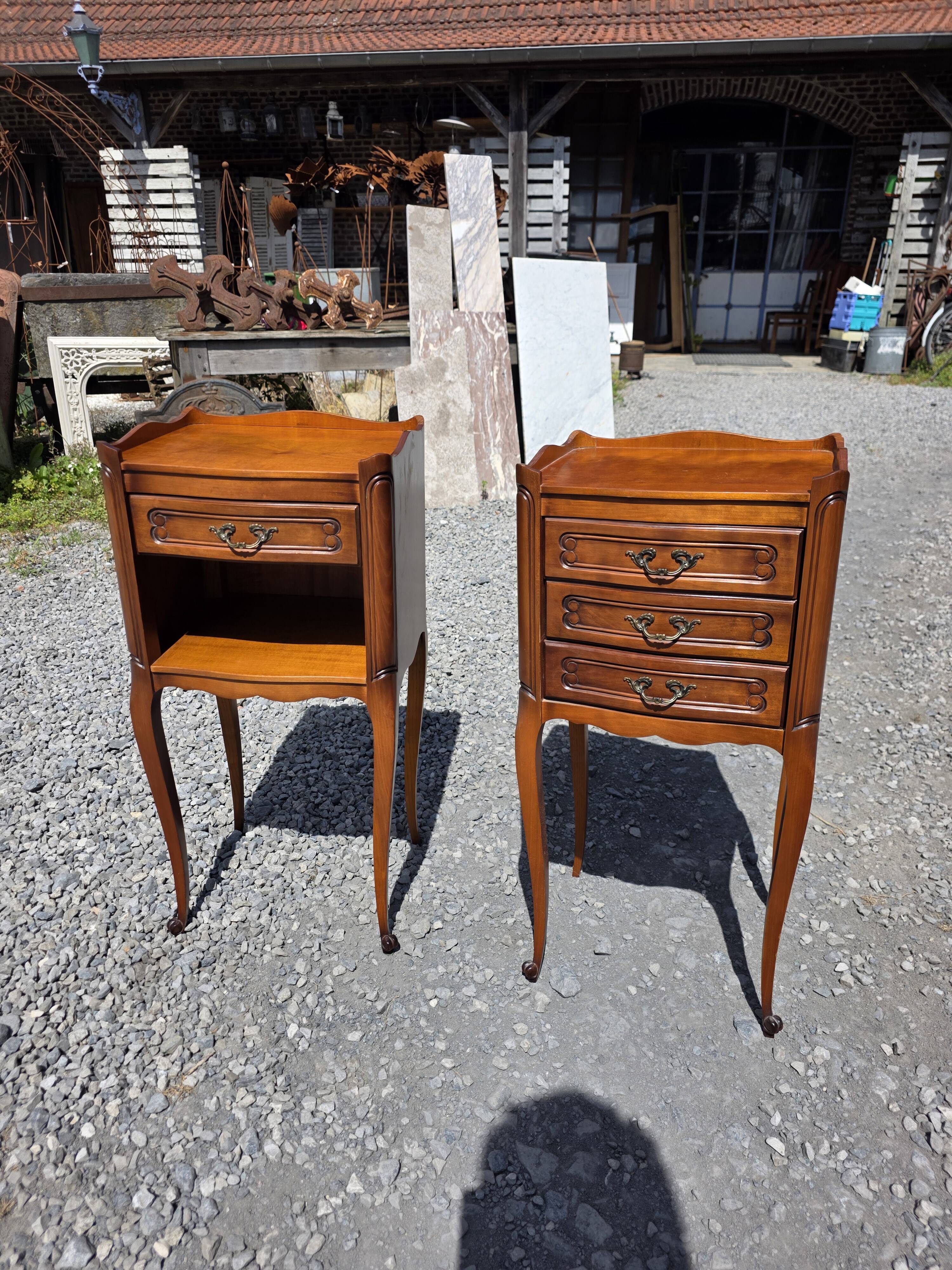 Pair of Louis XV style bedside tables in cherry wood.