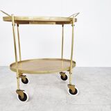 Chariot de service en laiton et en bois du milieu du siècle, années 1950