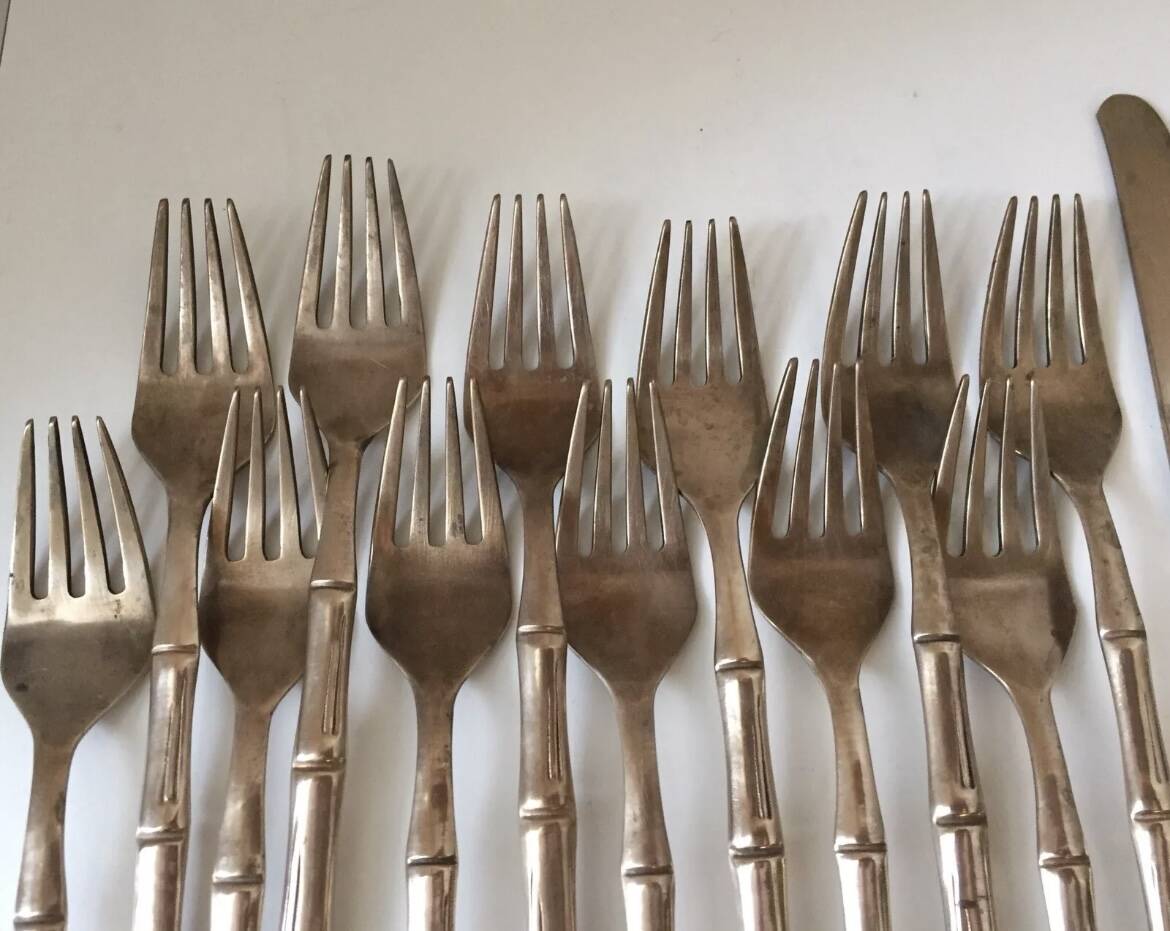 Vintage 1960s Bamboo Brass Cutlery Set