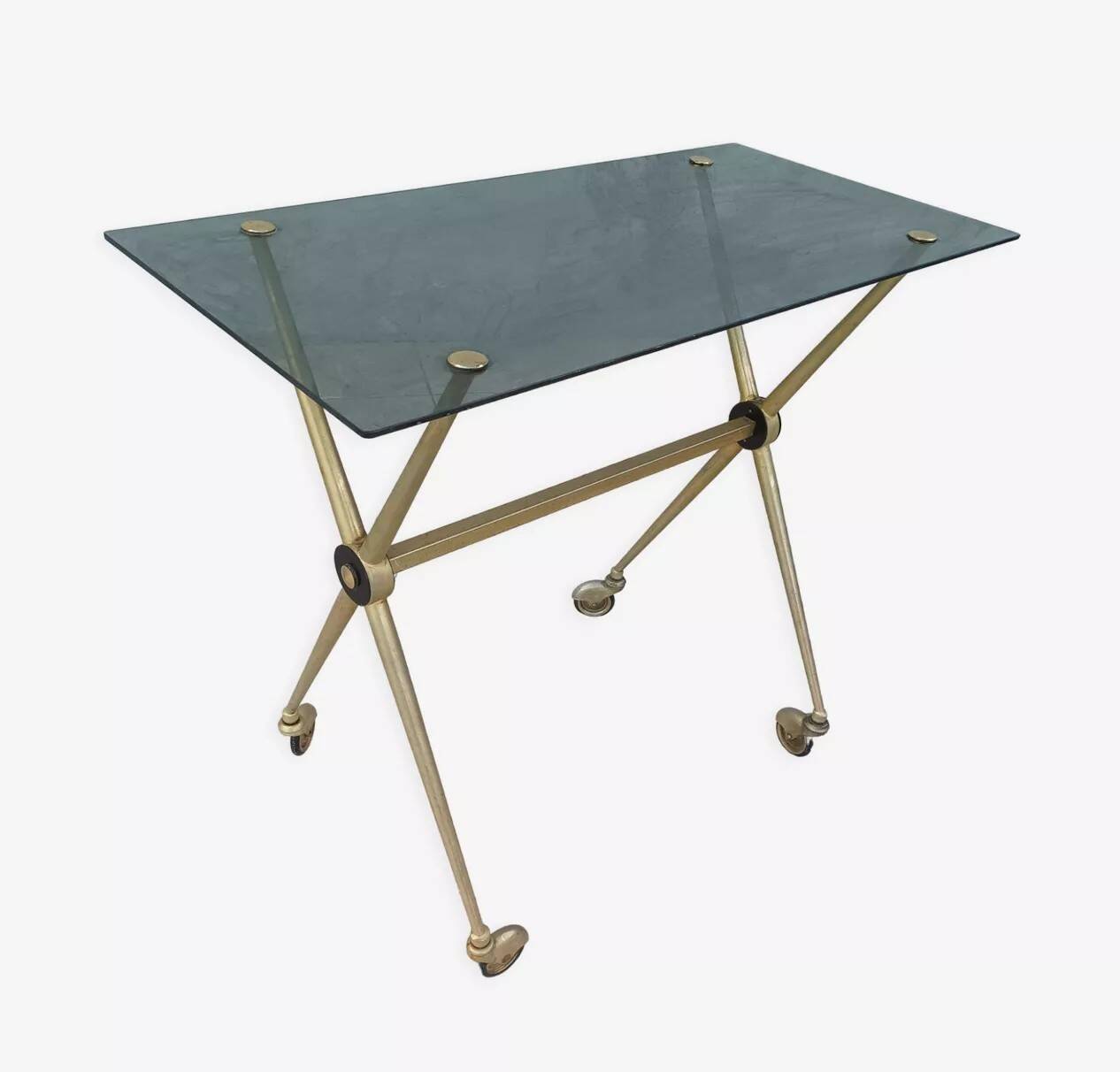 Vintage dessert trolley in brass and smoked glass 1960