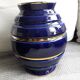 Large vintage ceramic vase in rounded blue and gold shape