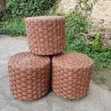 Table basse et tabourets en corde vintage
