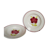 4 old hollow plates, model "Geraldine" red and green flowers