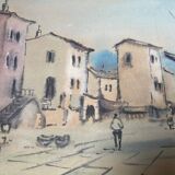 Aquarelle,  tableau vintage encadré, signé