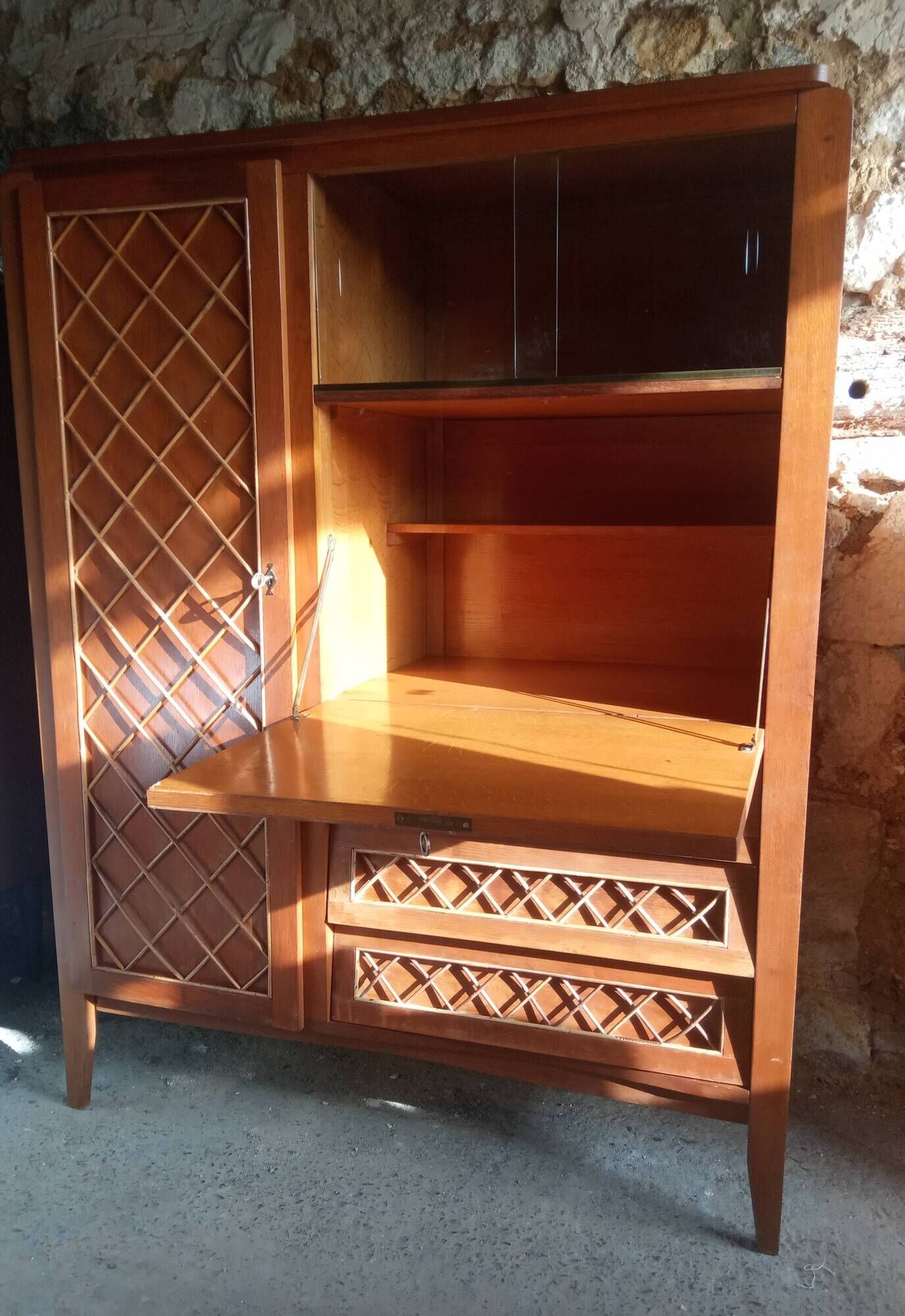 Furniture secretary vintage wood and rattan
