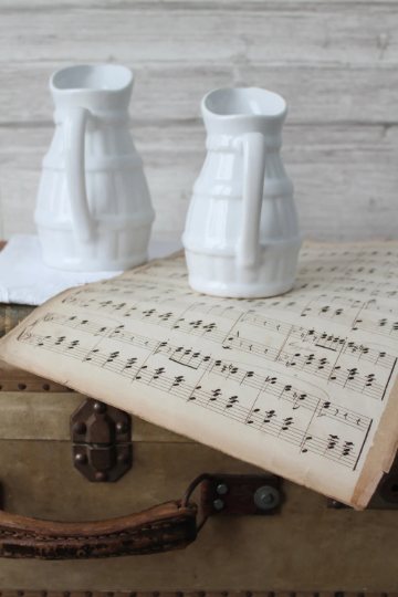 2 old french pitchers in white ceramic, circa 1960