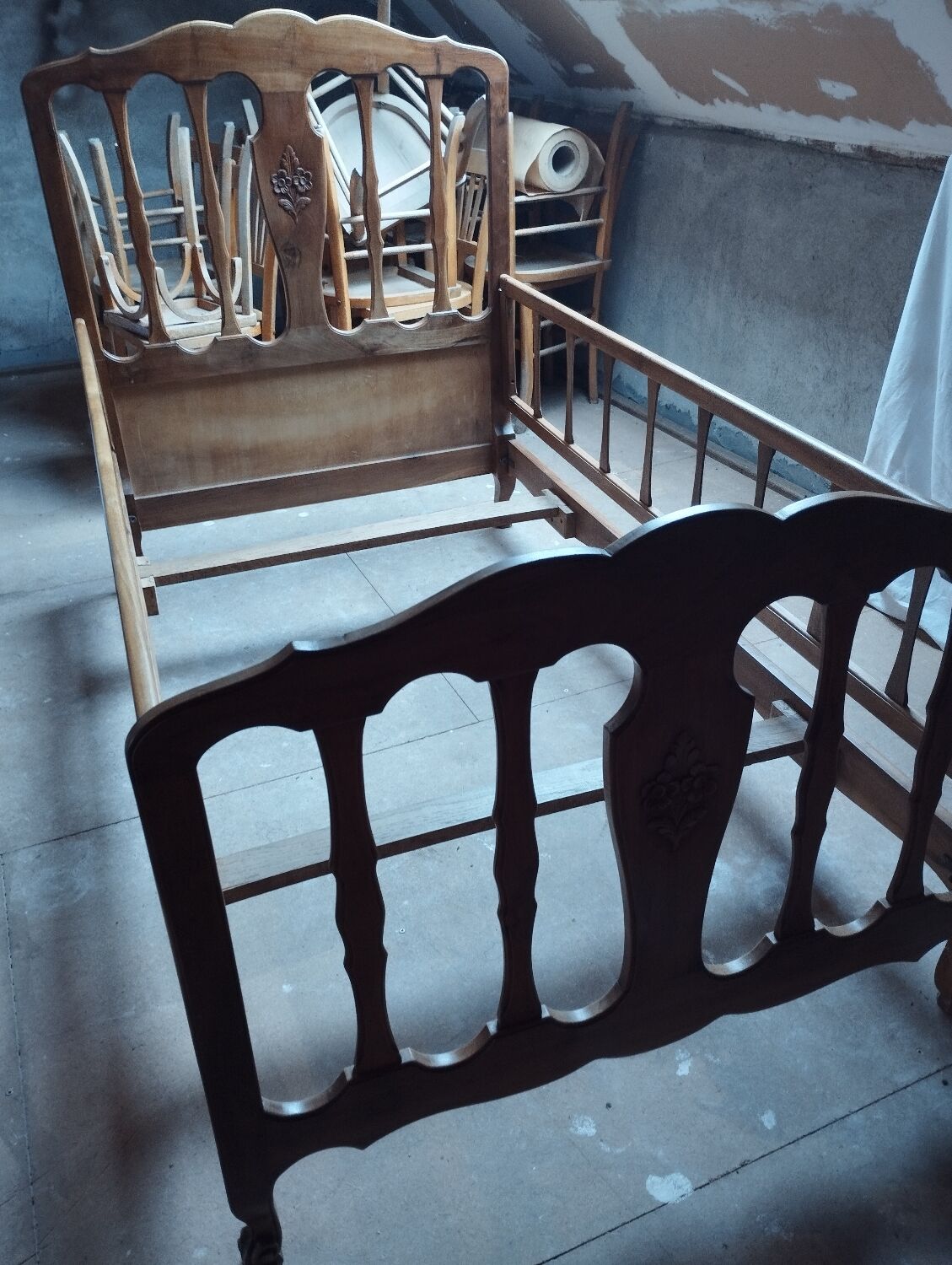 Children's bed with walnut bars