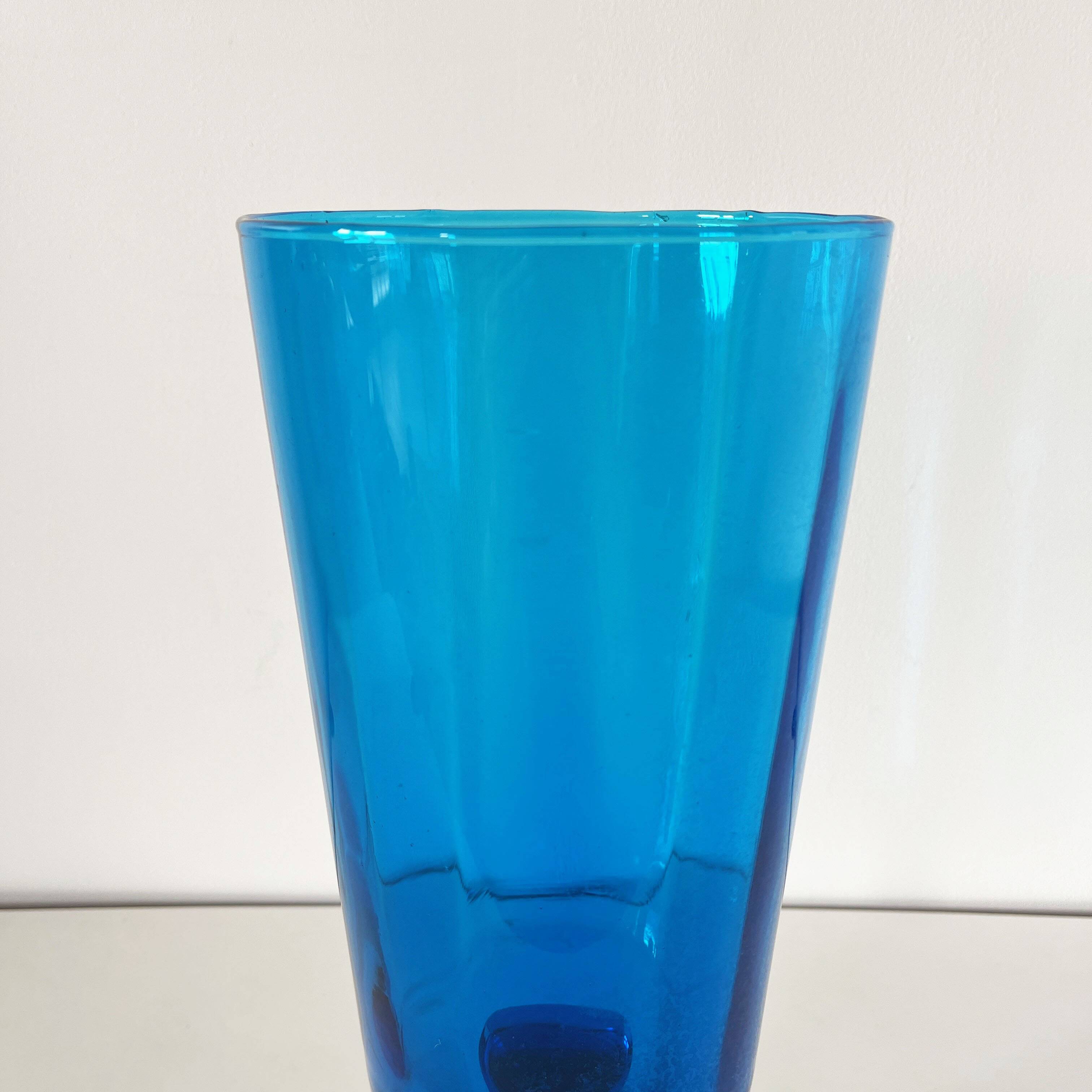 Blue pedestal vase - Italy Empoli 1960