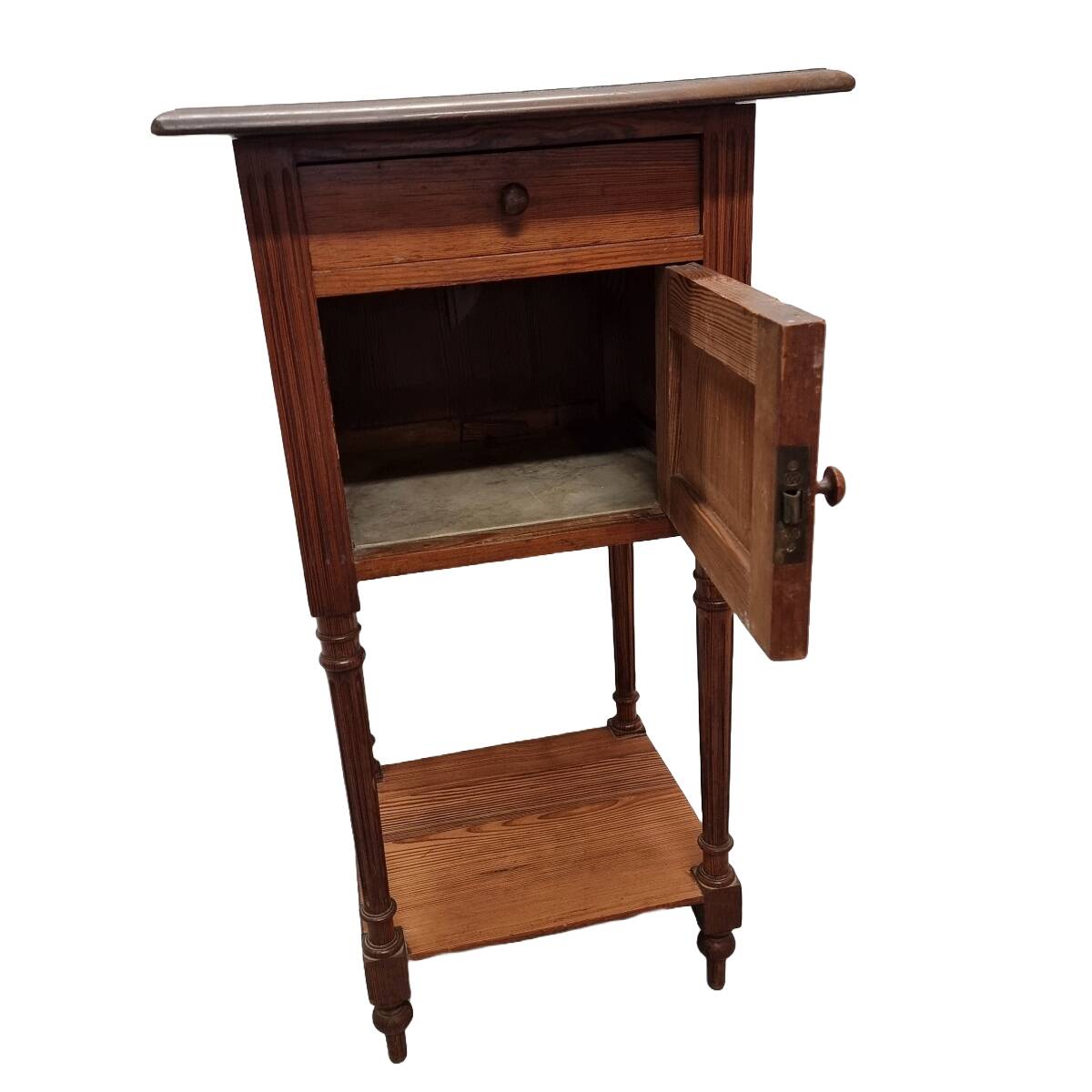 Antique French Bedside Table In Pine And Mahogany, late 19th century