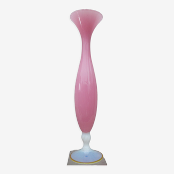 Large opaline soliflore vase pink opalescent foot white