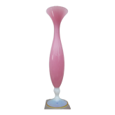 Vase soliflore opaline rose pied opalescent blanc