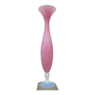 Pink opaline soliflore vase with white opalescent foot