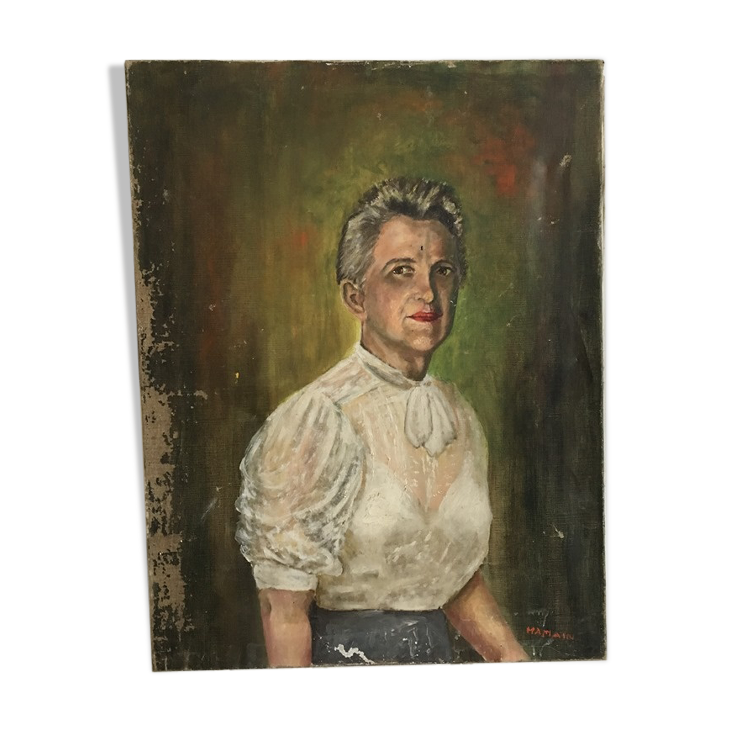 Portrait in oil on canvas XIX th