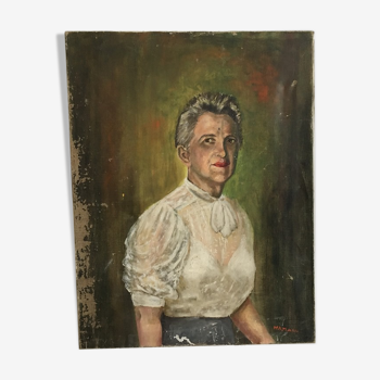 Portrait in oil on canvas XIX th