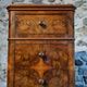 French antique bedside table in oak with walnut burl veneer, circa 1900.