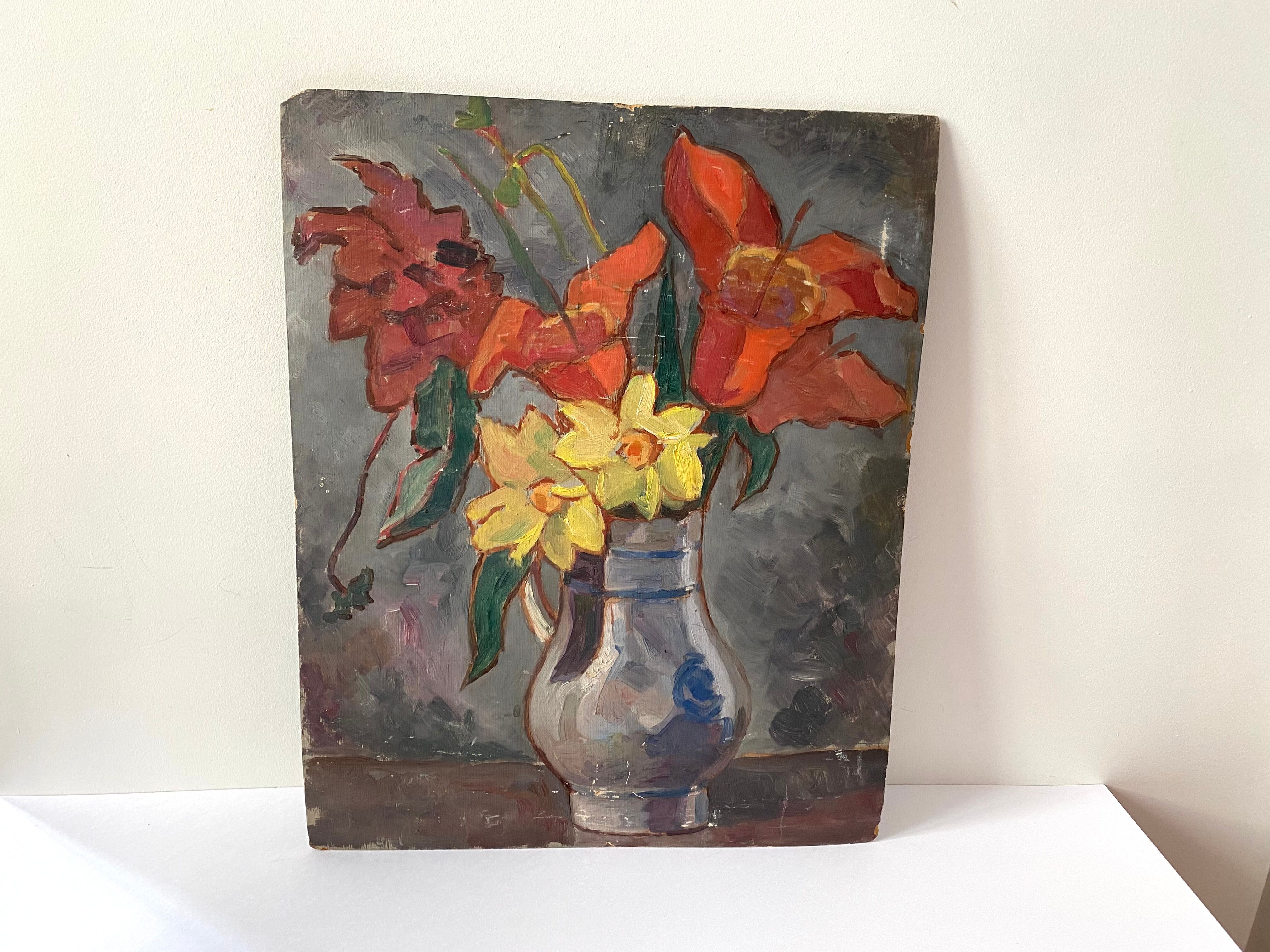 Oil portrait on cardboard of a man 50s