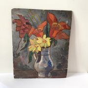 Oil portrait on cardboard of a man 50s