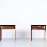 Set of 2 Italian Midcentury Rosewood and carrara bedsides tables