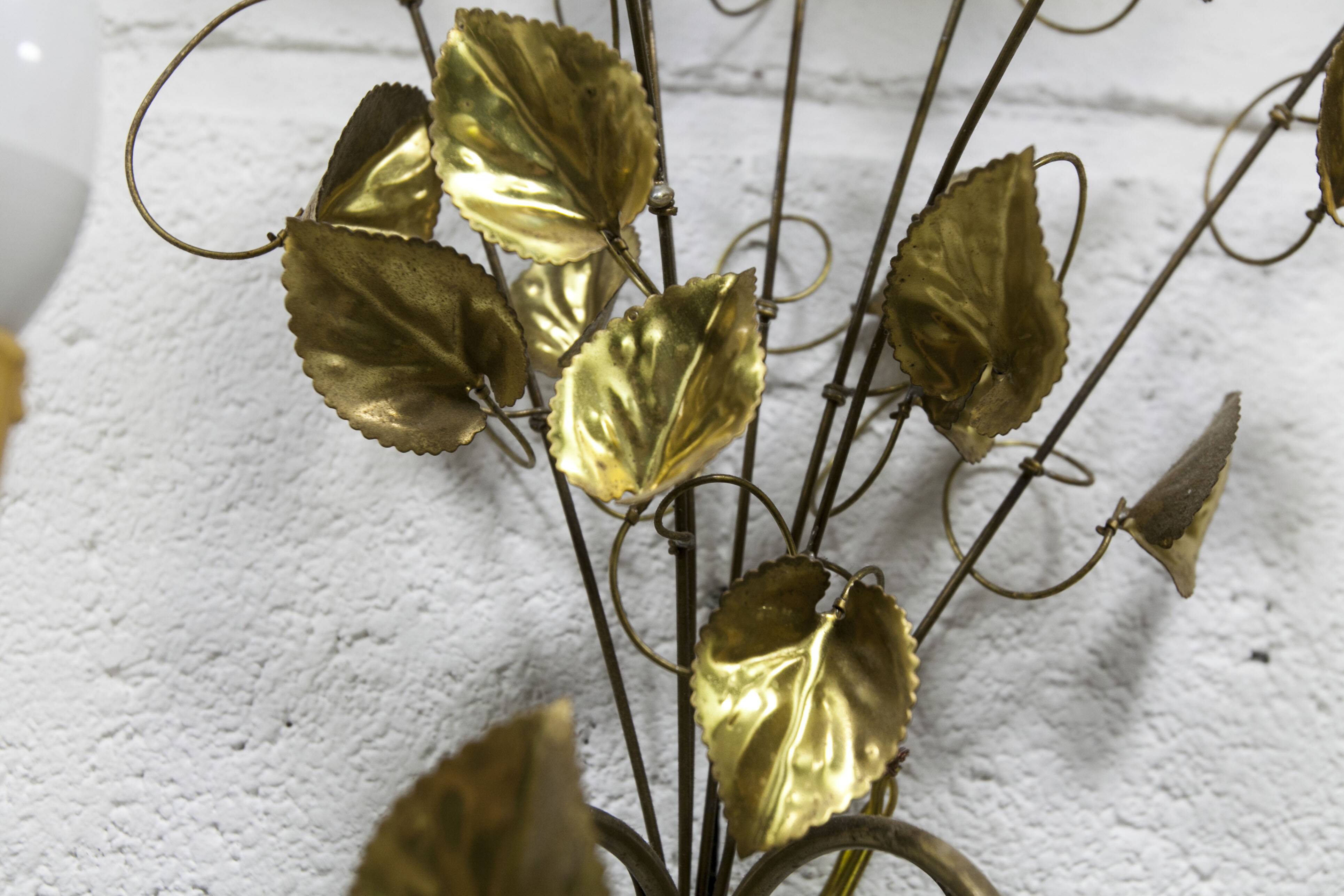 Pair of double flower bouquet sconces in brass 1960
