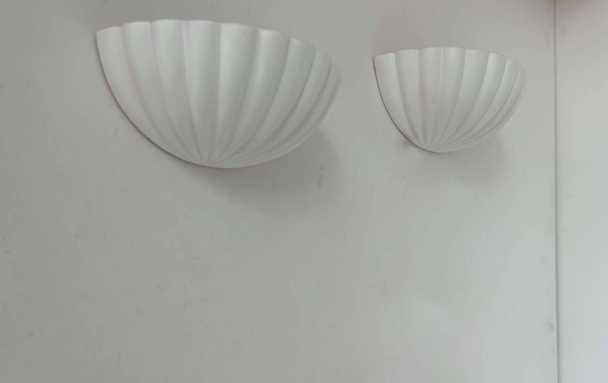 Pair of vintage shell wall lights, matte white, France 1970