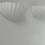Pair of vintage shell wall lights, matte white, France 1970