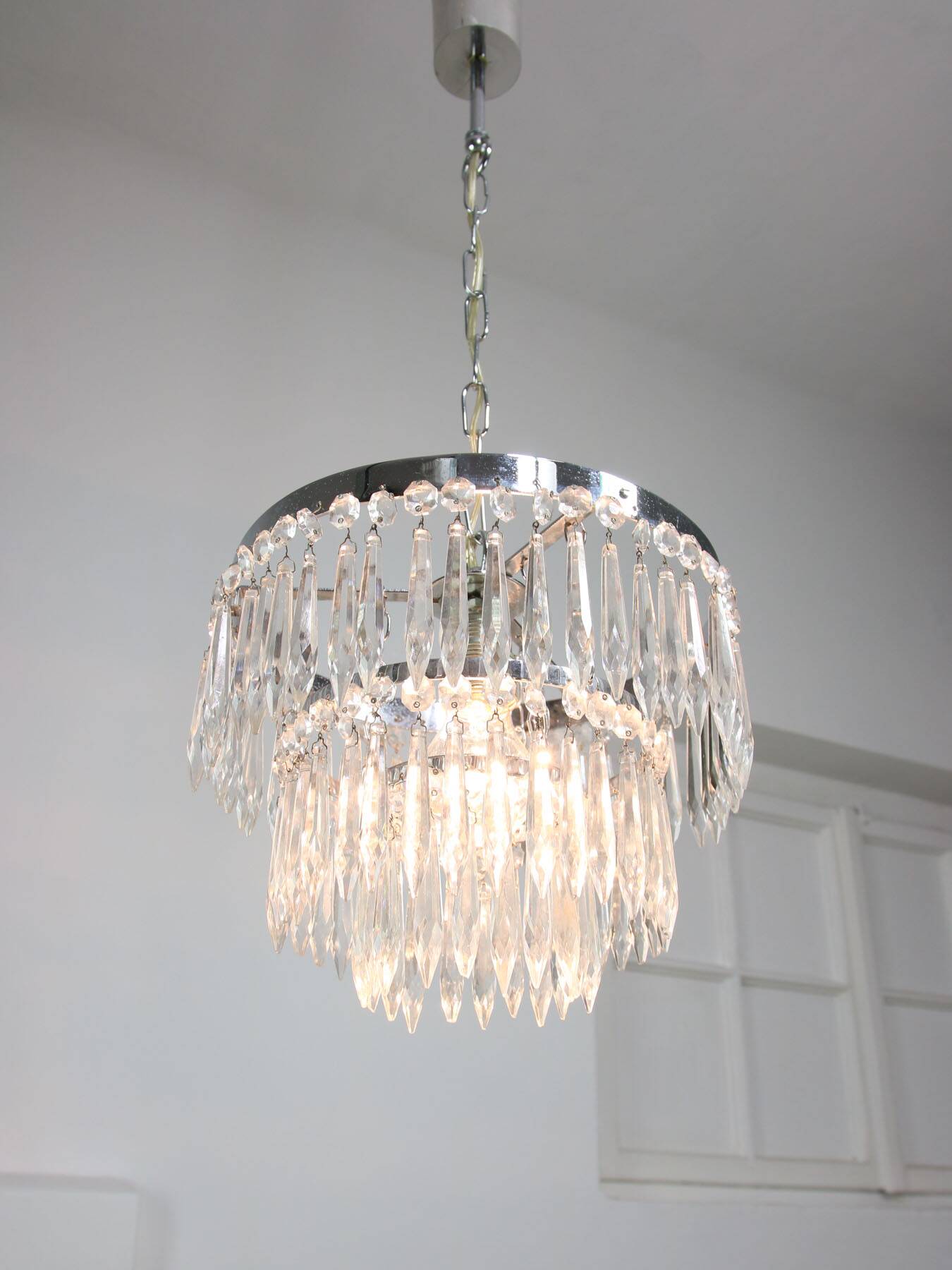 Vintage Italian Crystal & Chrome Chandelier, 1970s