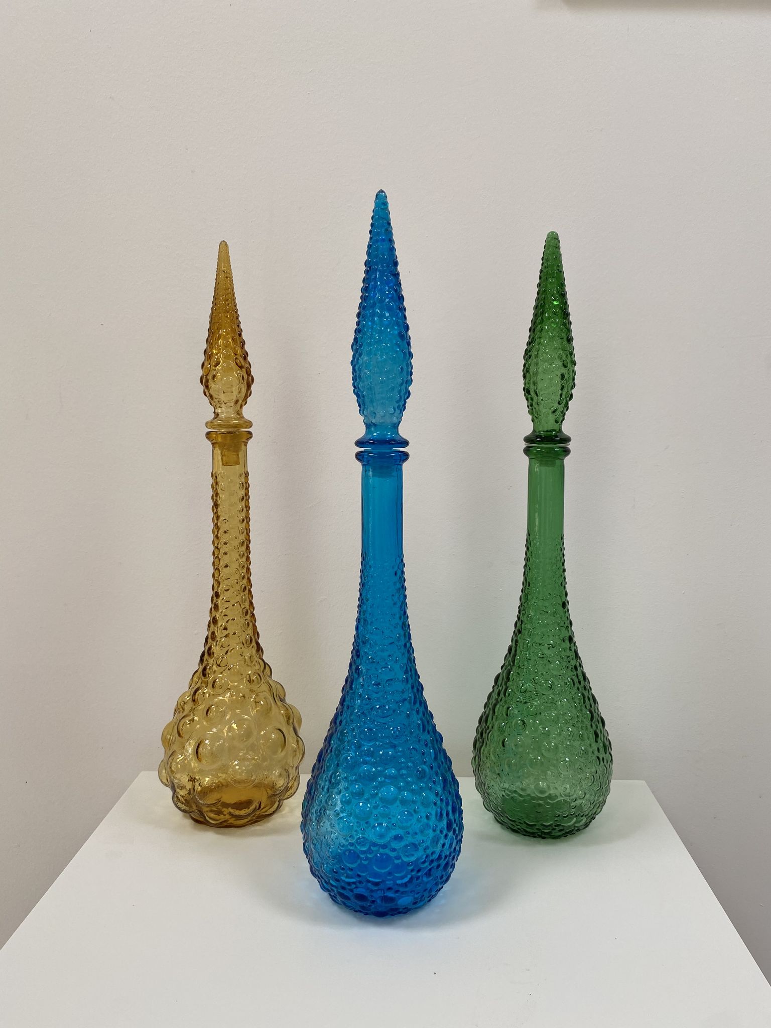 Set of 3 large Empoli decanters from the 60s
