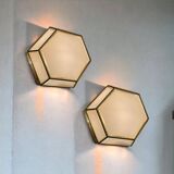 Lot de 2 appliques hexagonales en verre et laiton
