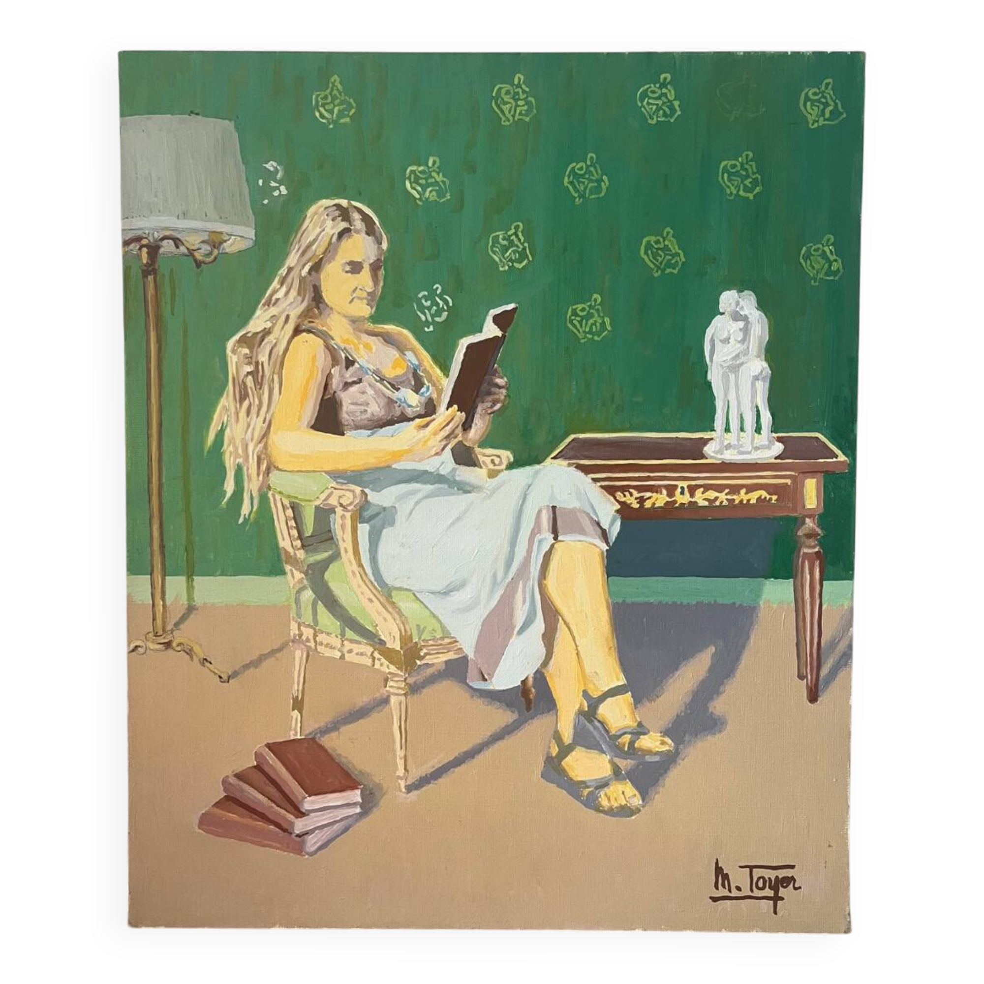 "The Love Novel", oil on canvas signed M. Toyer