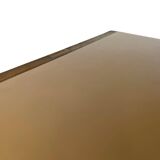 Veneered burl walnut chest of drawers with light warm brown glass top