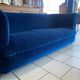 English Velvet Sofa, Blue, Circa 1950s Vintage