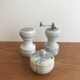 Set salière/poivrier/moutardier vintage en marbre blanc