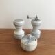 Vintage white marble salt/pepper/mustard shaker set