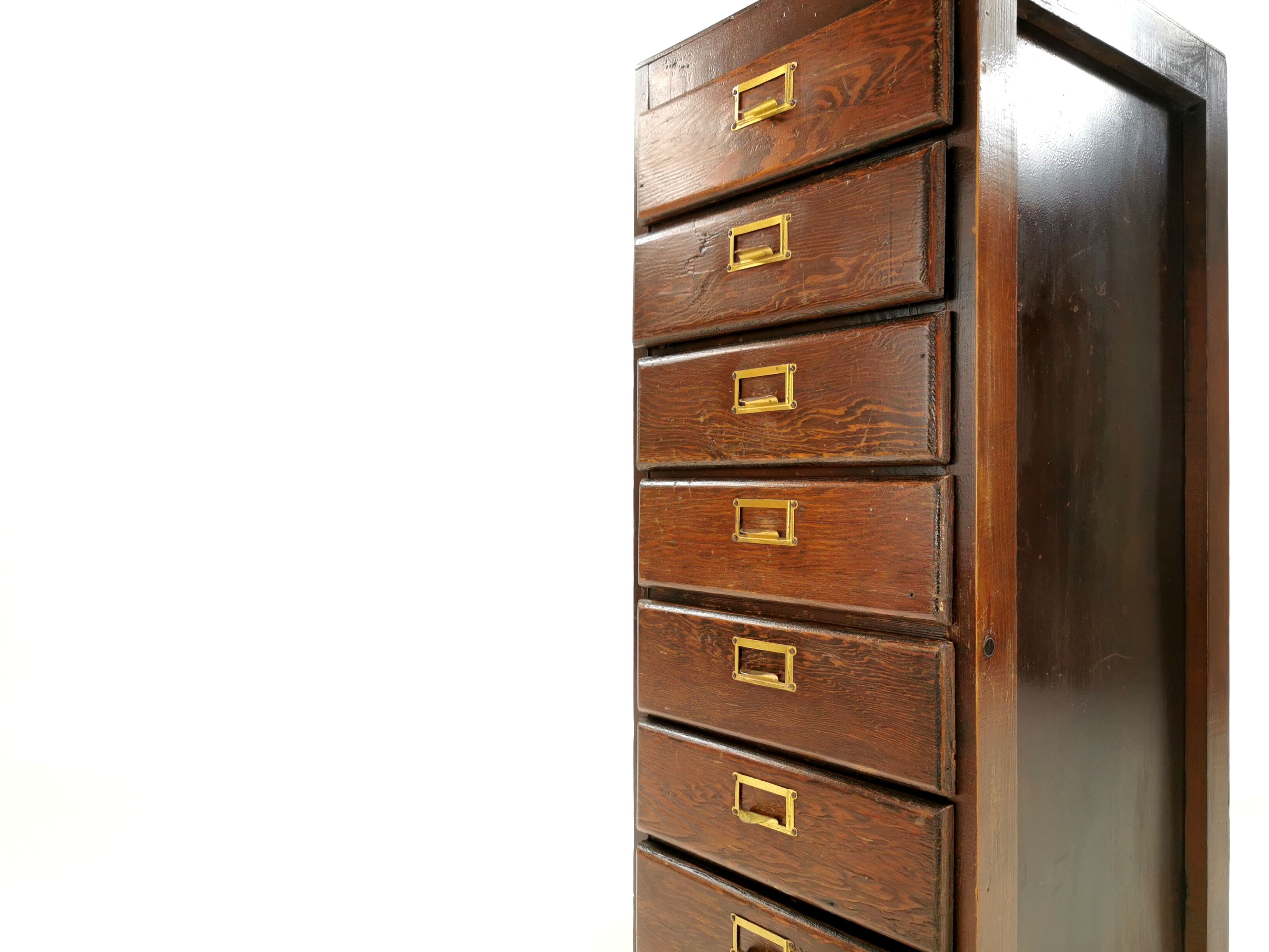 Vintage British bank of eight drawers filing cabinet