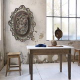 Oak and marble farm table